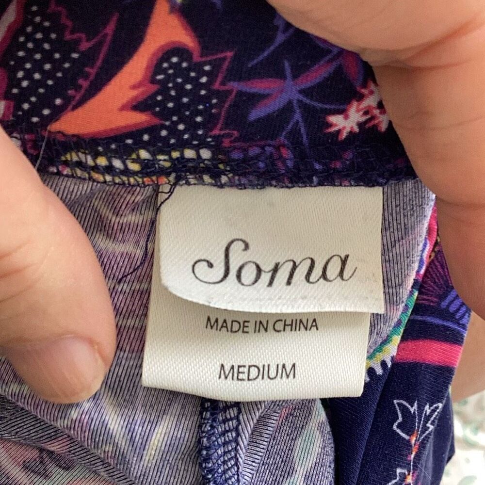 Soma Floral Cropped Pajama Lounge Pants Navy Stretch Capri Size Medium - Picture 8 of 10